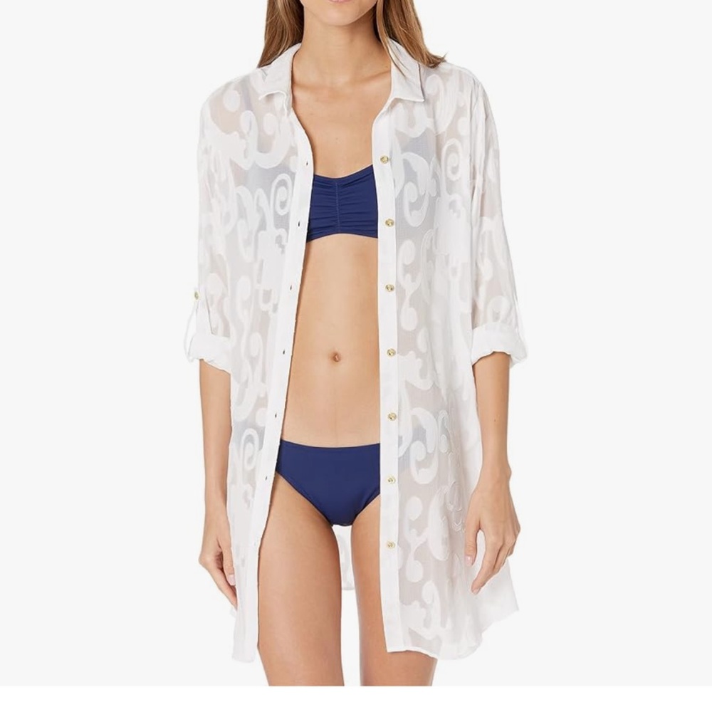Lilly Pulitzer White Sheer Patterned Swim Cover-Up